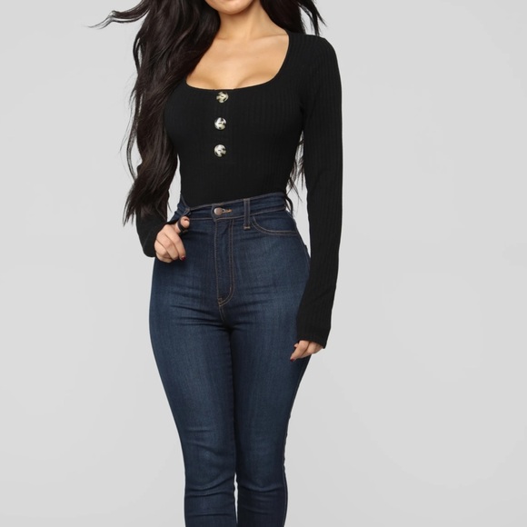 Janet Ribbed Button Bodysuit - black - Picture 3 of 3